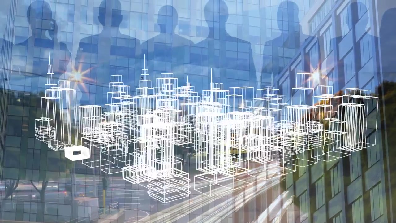Animation of 3d city model over cityscape