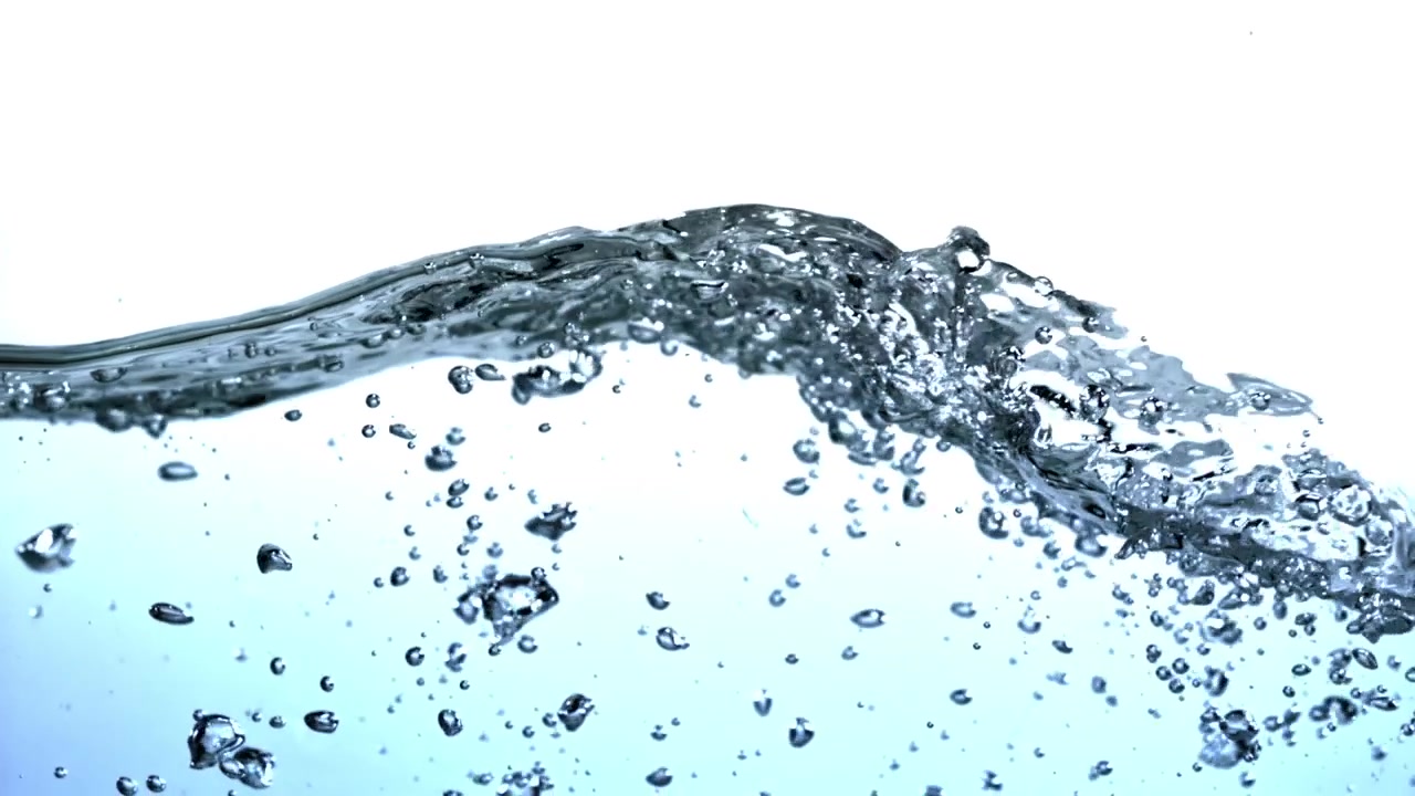 Fresh Blue Water Splashing and Bubbling on White Background