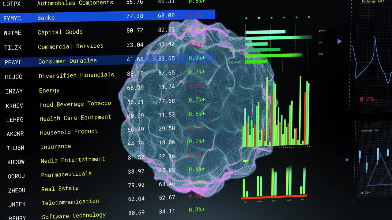 animación de un procesamiento de datos y un globo sobre un fondo negro