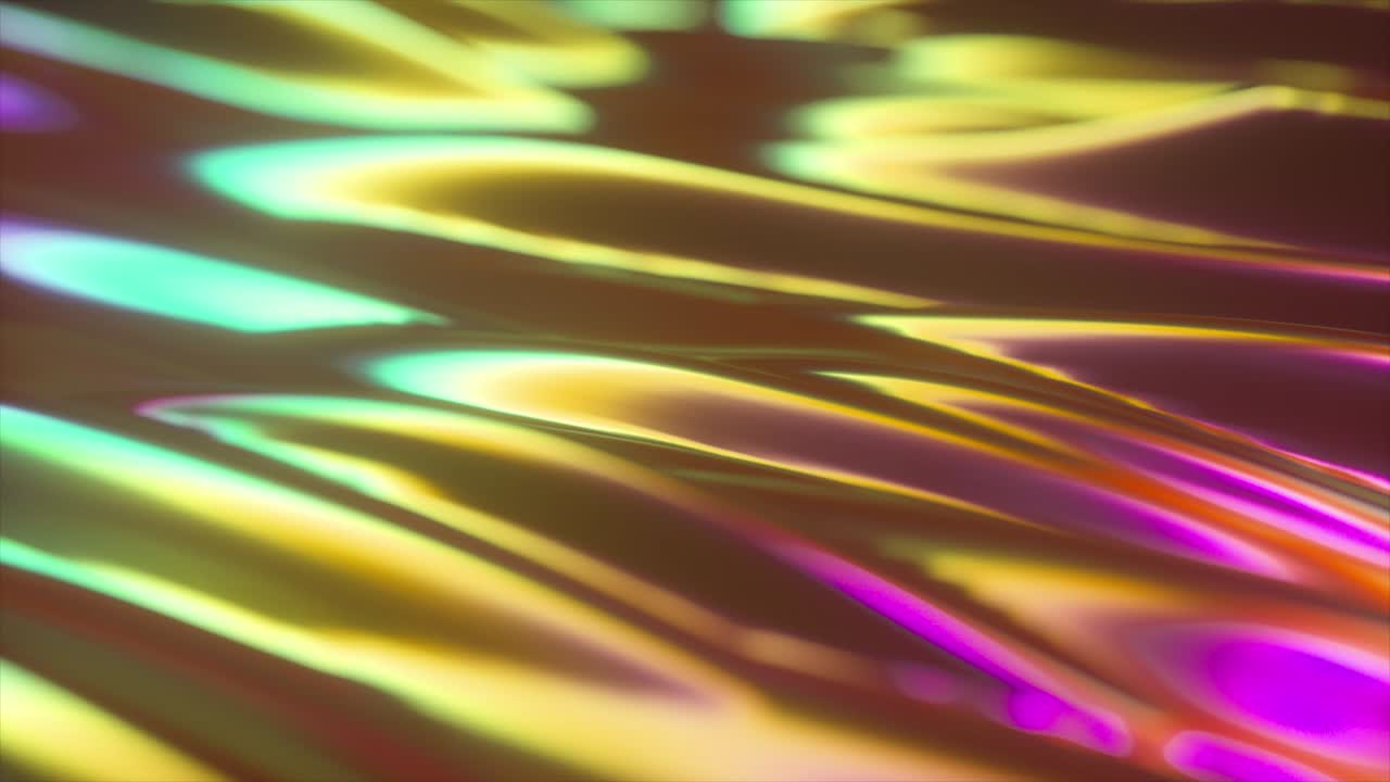fondo de superficie de aceite holográfico abstracto, superficie ondulada de papel de aluminio, onda y ondulaciones, luz moderna ultravioleta, colores del espectro rosa azul neón, diseño gráfico de renderizado 3d, animación de bucle sin costuras 4k