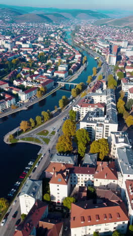 aerial view of a european city in autumn
