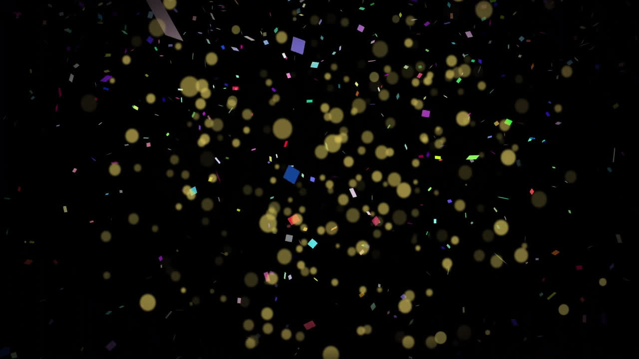 Animation of confetti and light spots on black background