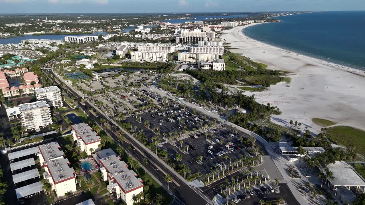 panoramic aerial of the popular Siesta Key Beach on the tourist hotspot of Siesta Key, Florida