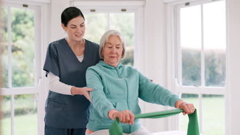 woman, doctor and senior patient with resistance