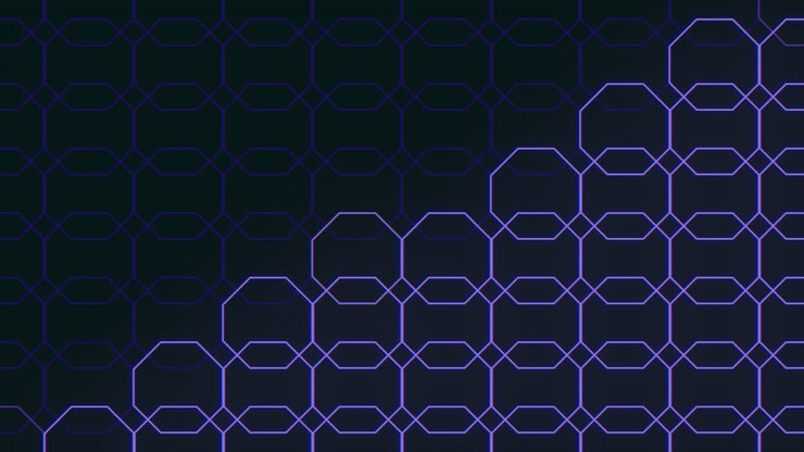 Seamless neon blue hexagons pattern on black gradient
