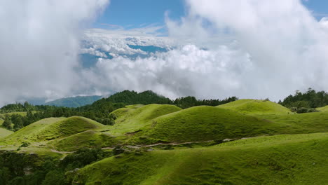 drone shot of scenic landscape of dolakha shailung nepal under clear blue sky lush greenery hills and mountains touristic place of trekking and hiking prospects for nature lovers and adventure seekers