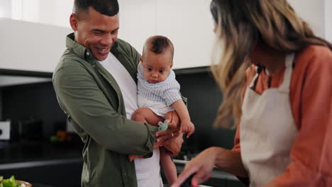 Baby,-food-and-a-couple-cooking-in-the-kitchen