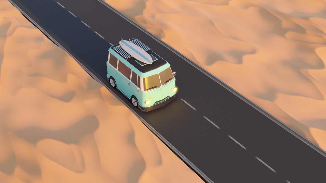 camioneta retro en el camino del desierto