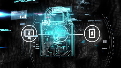 teal padlock technology on black background