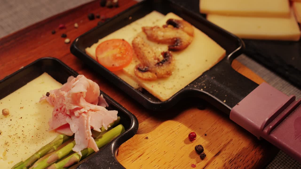 Italian or Spanish restaurant with traditional tapas food, Spanish cuisine, delicious tapas and cheese plate, bruschetta with cheese, olives dry tomatoes and tasty sandwich bar appetizer, buffet