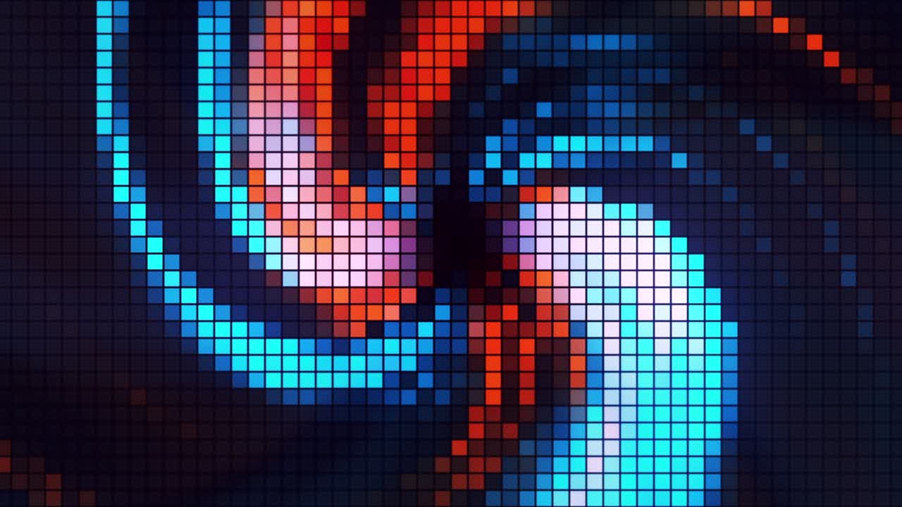 disegno a vortice pixelato astratto e colorato