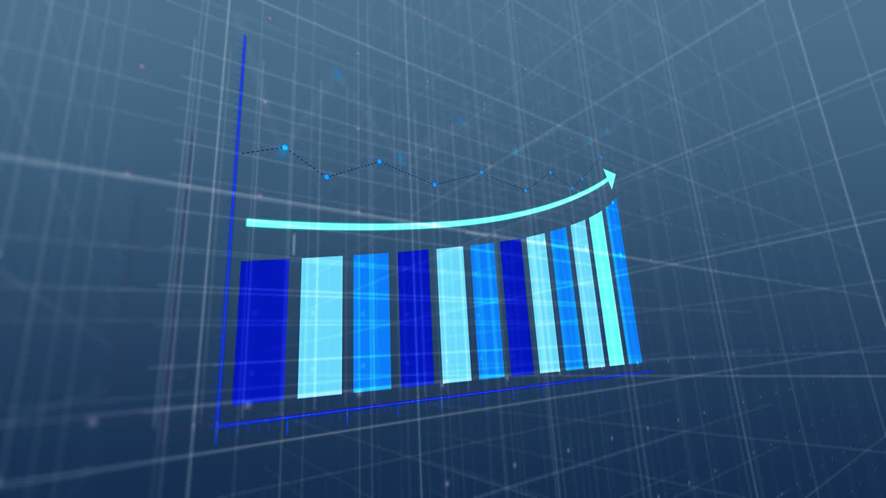 animación del procesamiento de datos financieros sobre un fondo azul