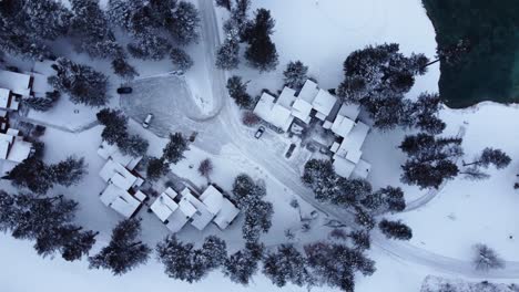 houses are covered with snow in canadian community in winter