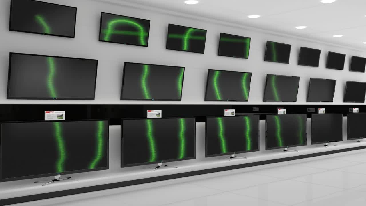 상점 에 전시 된 플랫 스크린 텔레비전