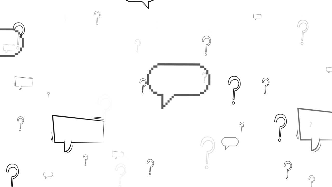 Animation of speech bubbles over question marks on white background