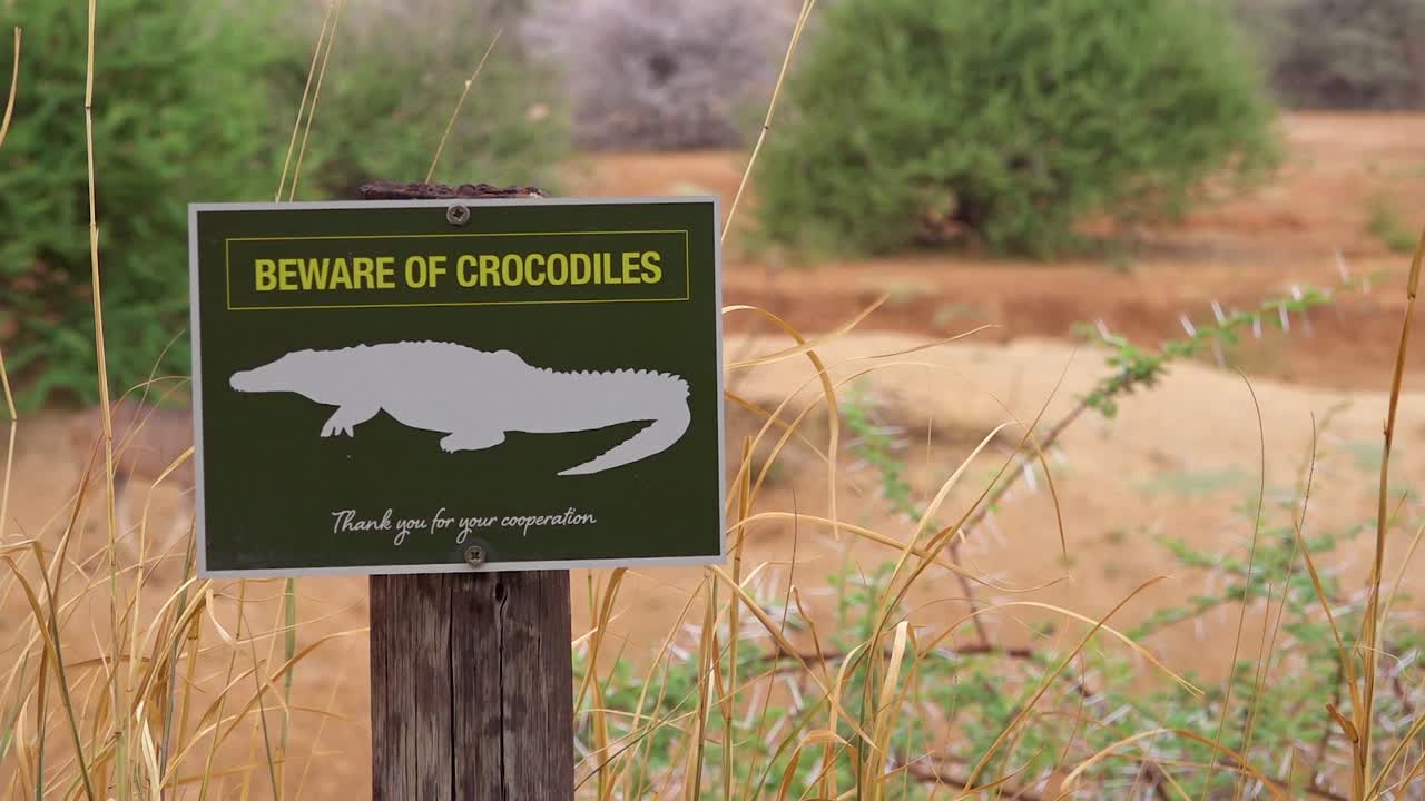 관광객들에게 악어를 조심하라고 경고하는 표지판