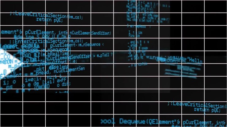 Animation of data processing over white arrows on black background