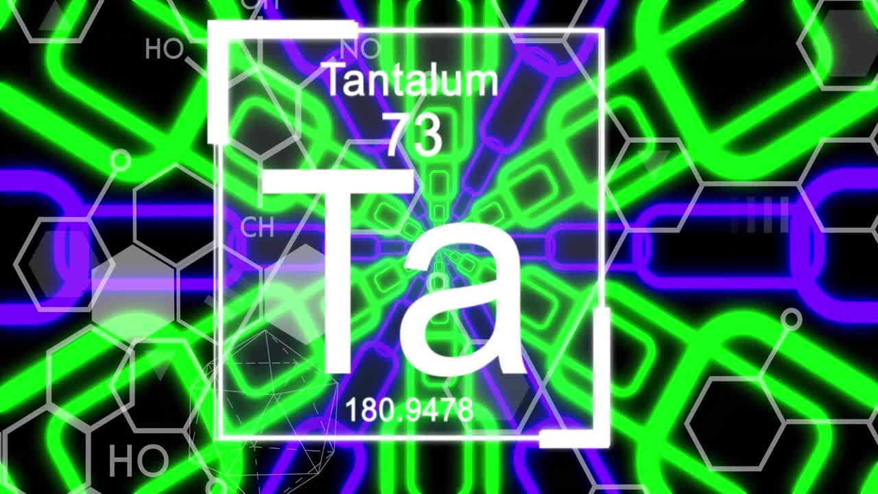 검은색 배경의 모양 위에 화학 기호의 애니메이션