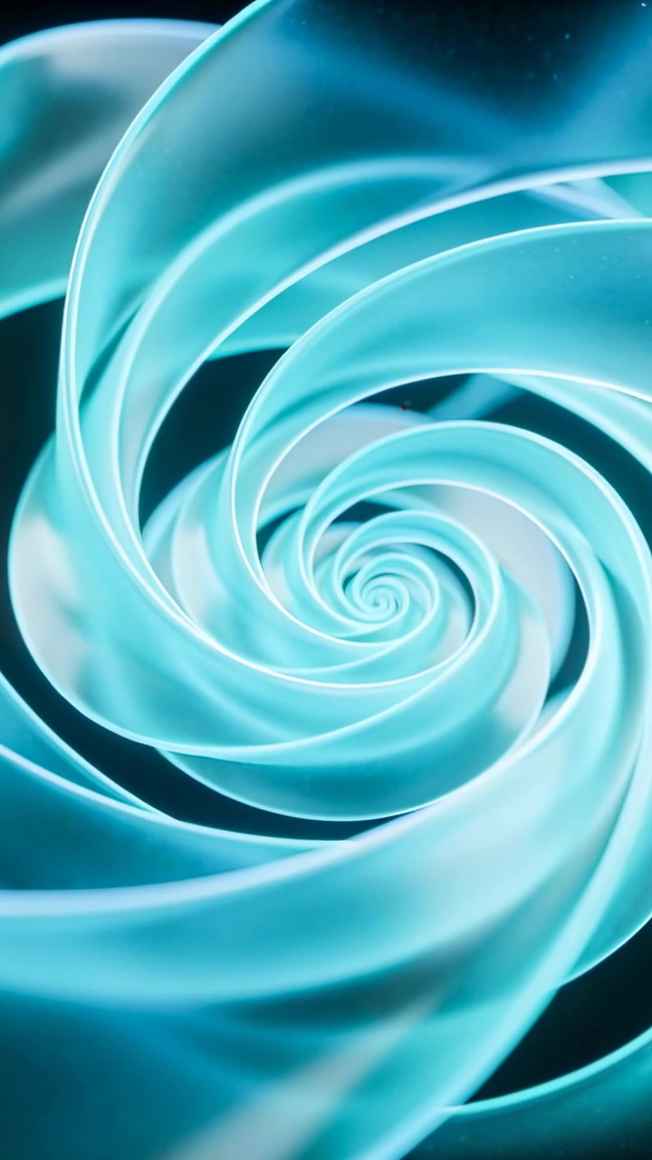 Video verticale: Fotogrammi che avanzano inviando una spirale di nastro color verde acqua che ruota verso l'interno fino al centro, per lo sfondo.