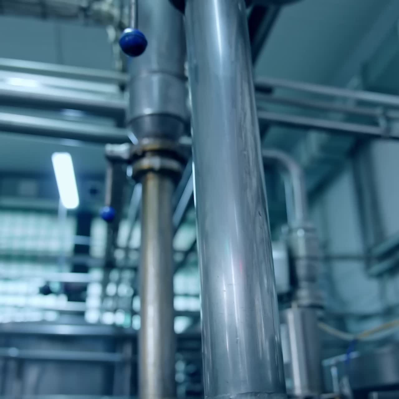 Modern metal equipment. Dairy Factory Industrial Equipment With Metal Tubes