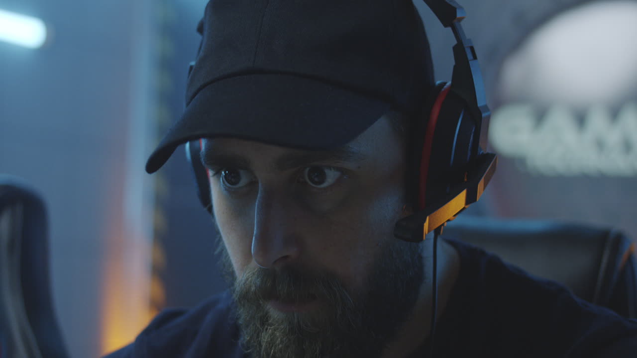 Man Concentrated on Video Game