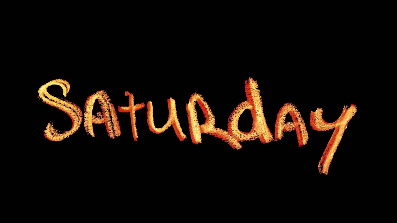 Saturday title written in soft colored pencil sketch style, animated on a clean background for a simple intro