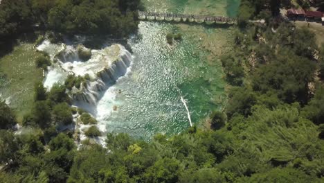 4K-Aerial-Drone-Shot-Of-KRKA-Waterfall-in-Nationalpark---Sibenik,-Croatia-Pan-Shot