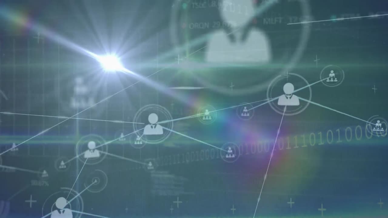 파란색 배경에 연결 네트워크와 데이터 처리의 애니메이션