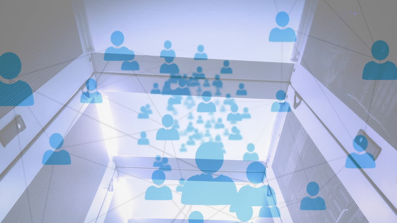 컴퓨터 서버를 통한 연결 네트워크의 애니메이션