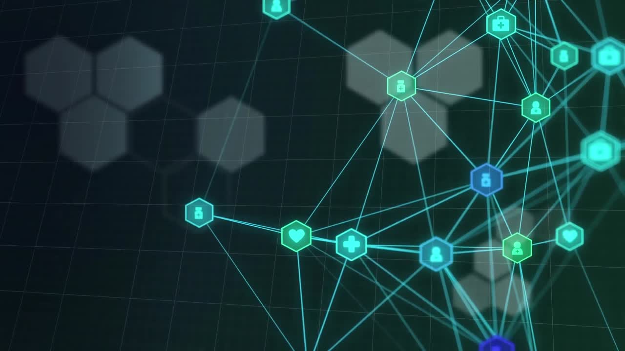 video compuesto digital de iconos digitales contra el peine de miel estructura digital en el fondo