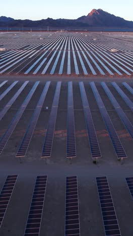 Vertical-Video,-Aerial-View-of-Solar-Power-Plant,-Rows-of-Solar-Panes,-Green-Energy-Concept