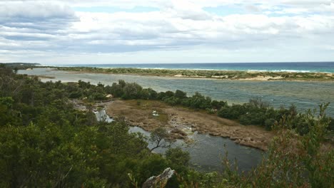 view from the lookout of frenches narrows, in the the snowy river inlet at marlo, gippsland, victoria, australia, december 2020