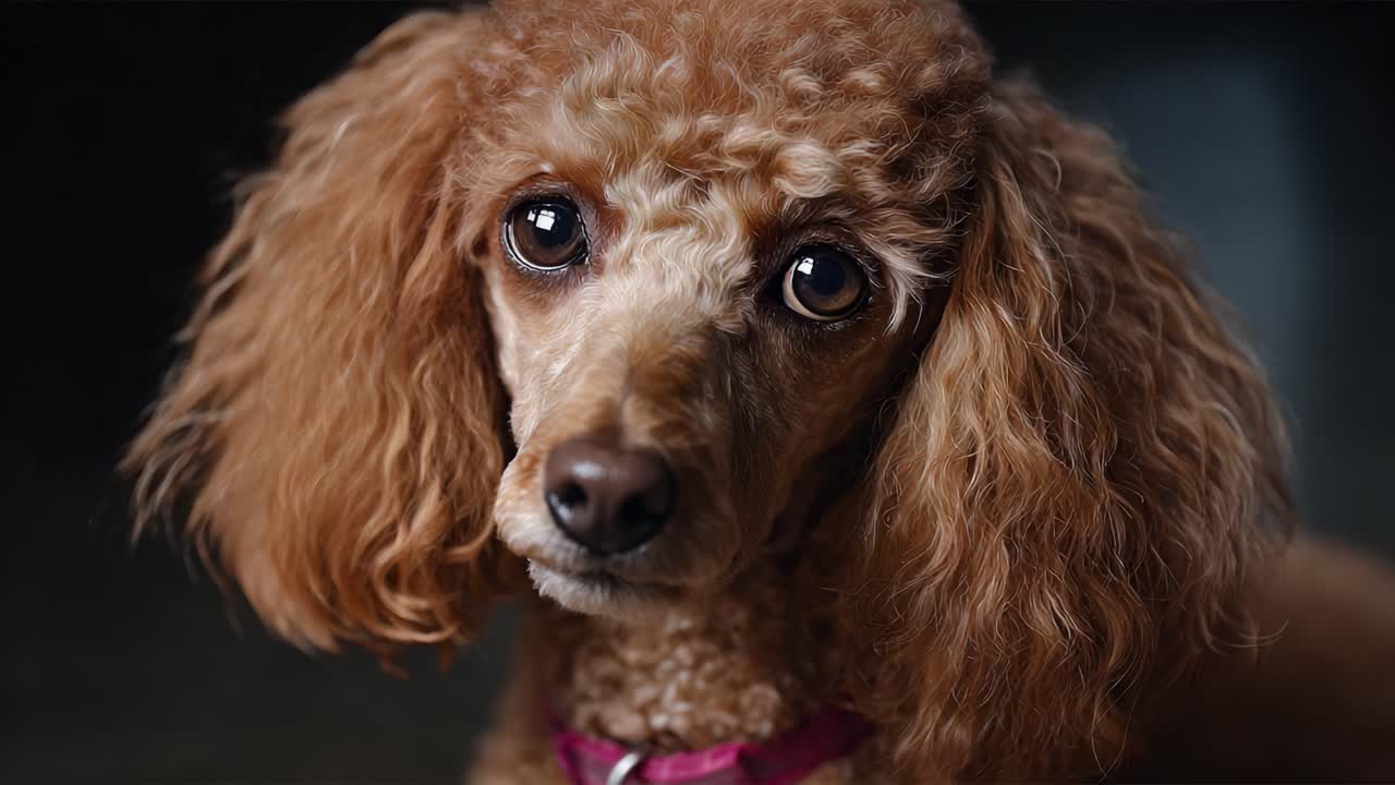 Adorabile barboncino con pelo riccio e occhi espressivi che mette in mostra caratteristiche uniche in accattivanti primi piani del suo viso