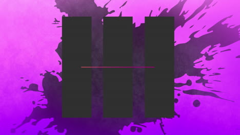 animación de línea rosa y tres rectángulos grises con manchas negras sobre fondo púrpura