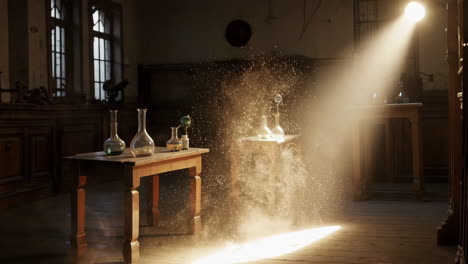 antique laboratory with sunlight beam