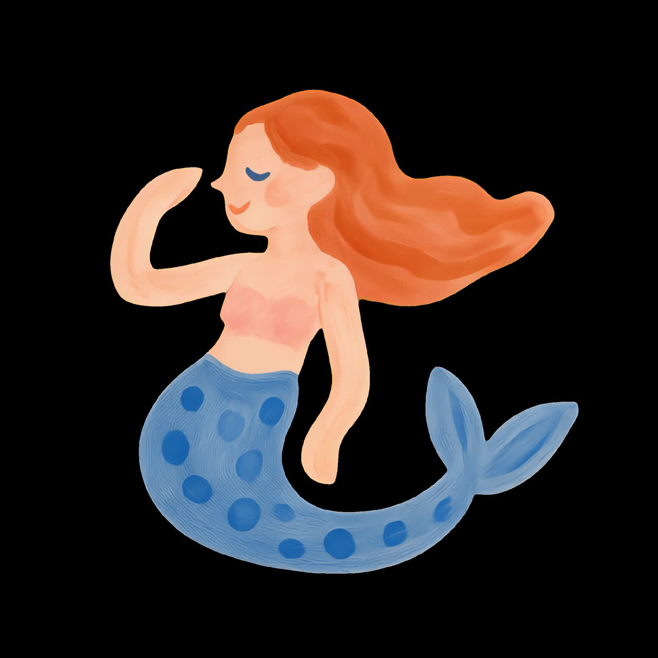 Whimsical mermaid illustration animation isolated asset, transparent 4K video, alpha channel, ProRes