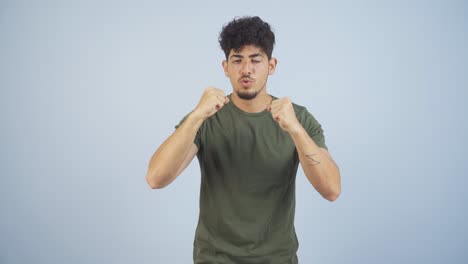 man giving motivational speech to camera.
