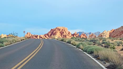 Scenic-Drive-Along-Northshore-Road-Route-167-in-Nevada-Desert-with-Surrounding-Landscapes