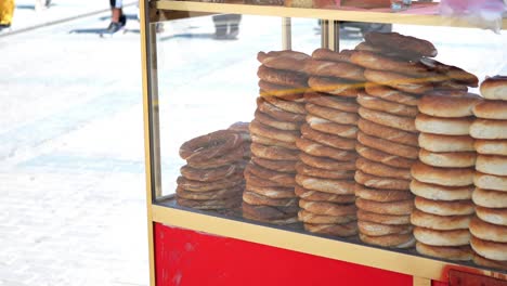 turkish simit display at a street food stall