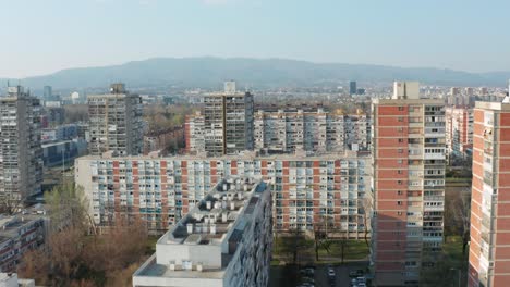 apartment block in zagreb, mamutica - aerial drone shot