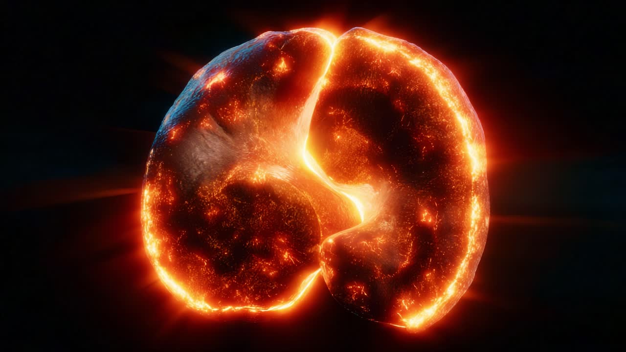 An Intense Glowing Representation of a Human Organ, Capturing the Intricate Details and the Fiery Embers Emitting from Its Surface, Symbolizing Vitality and Life Force