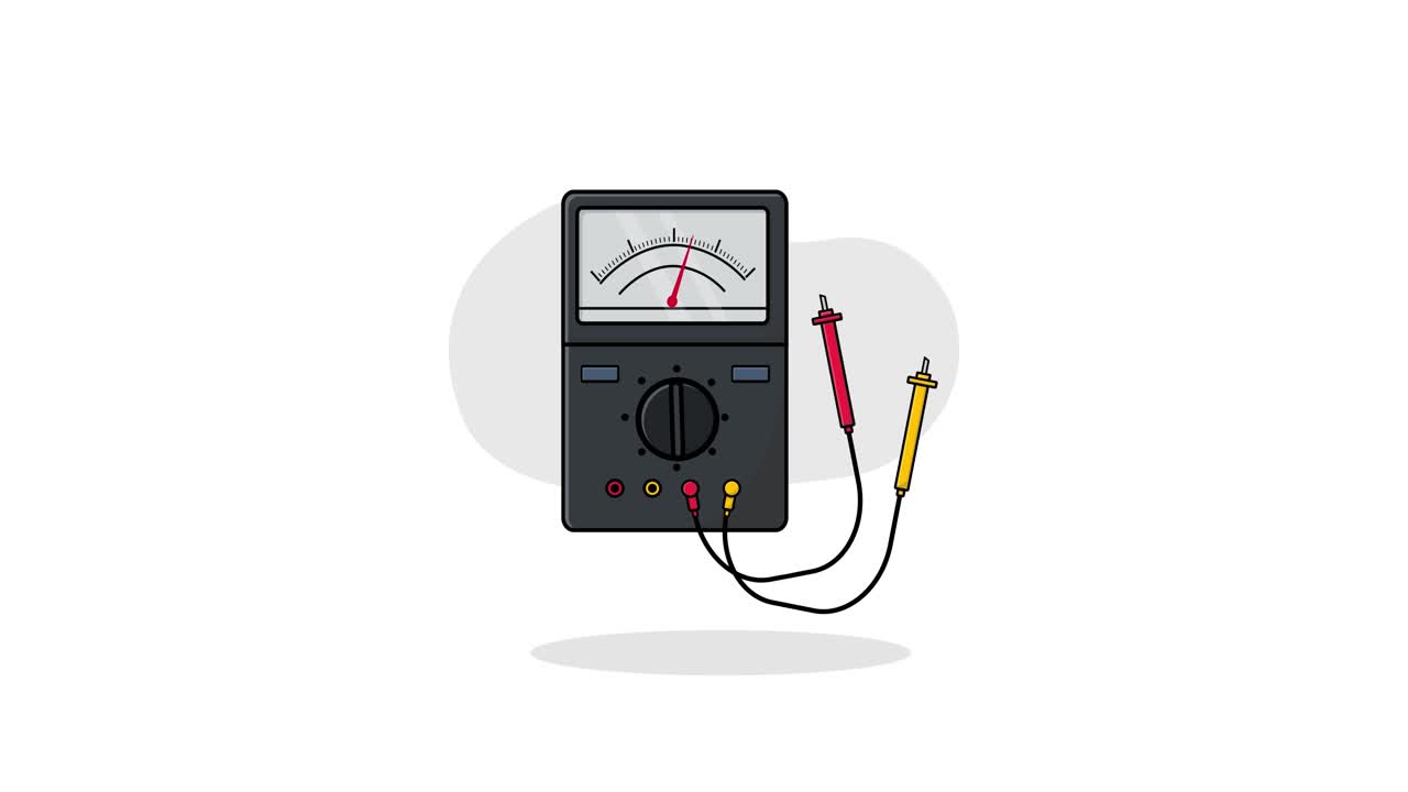 Animated Multimeter with Moving Needle and Connecting Test Leads