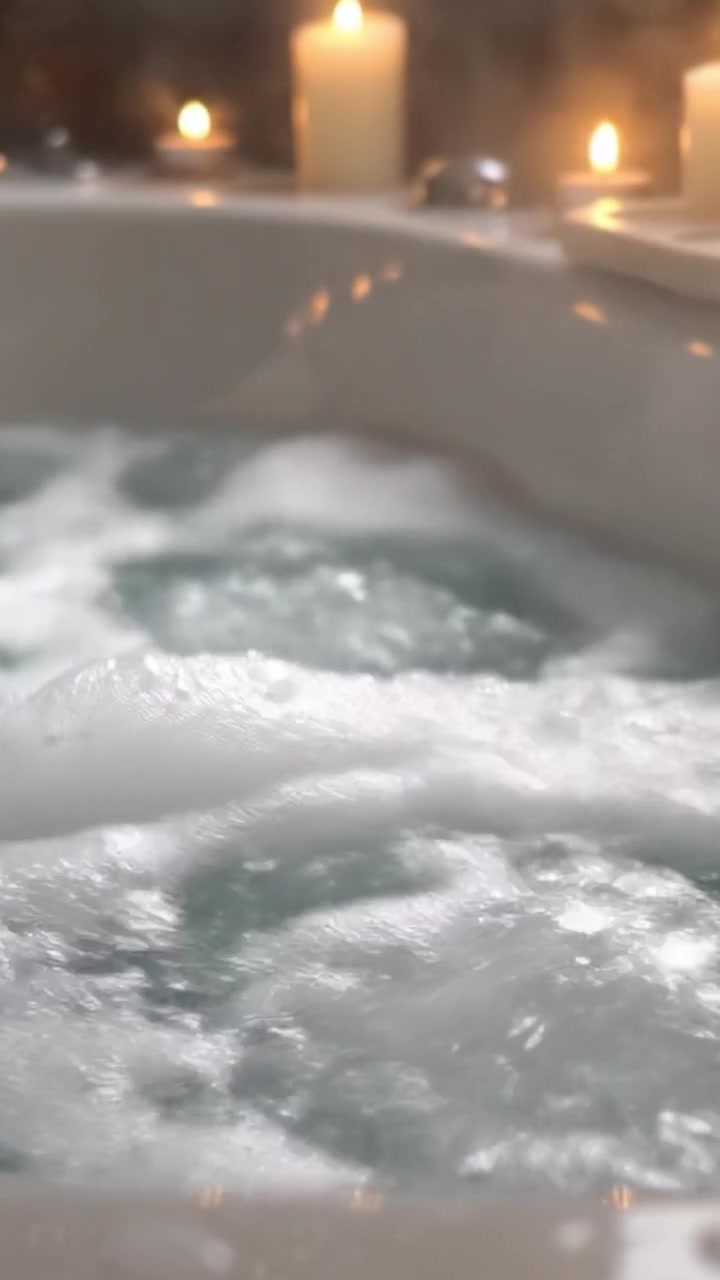 Relaxing Bath Scene with Bubbles and Soft Candlelight for a Soothing Atmosphere, Perfect for Unwinding After a Long Day or Creating a Spa-like Experience at Home