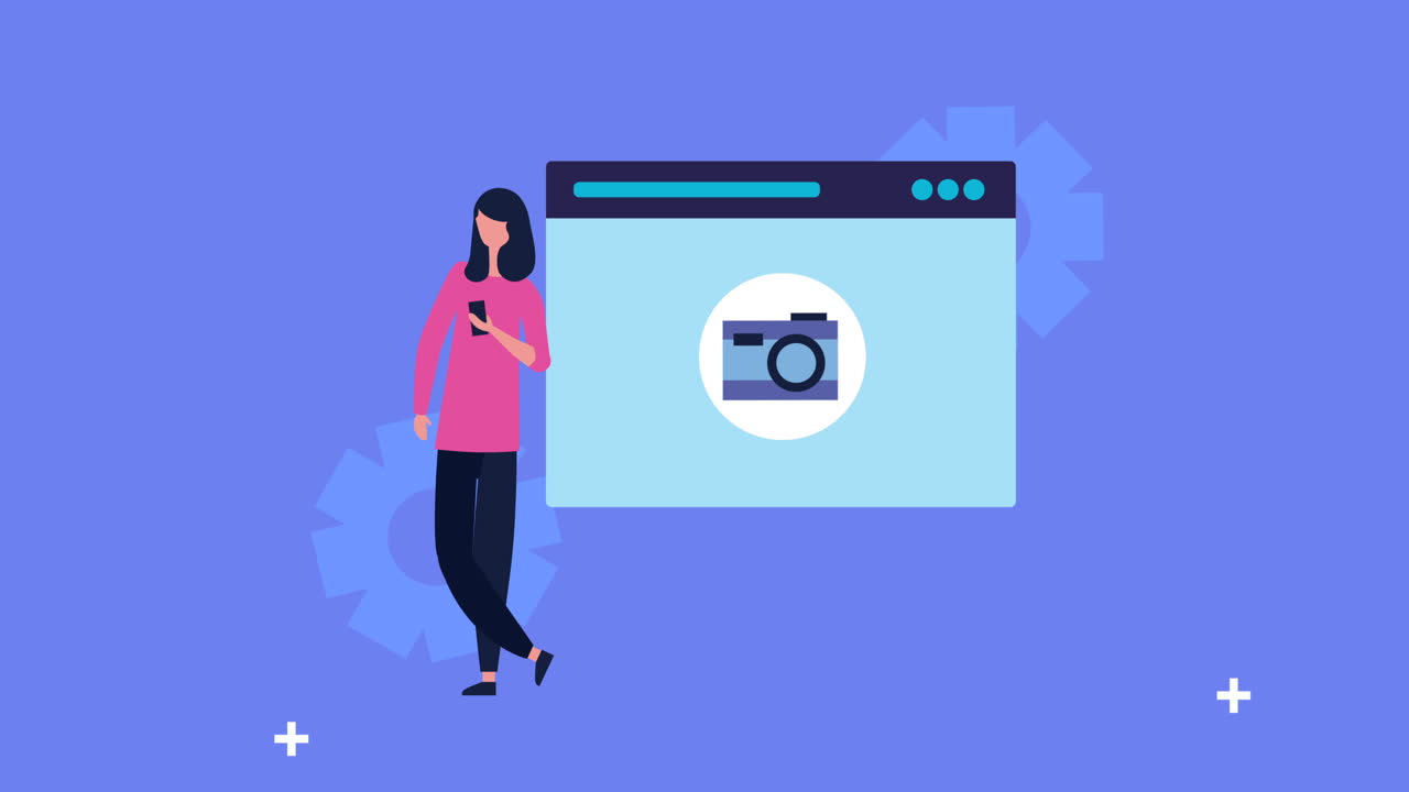 young woman with webpage template social media icons