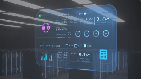 animating financial data and graphs over server room background