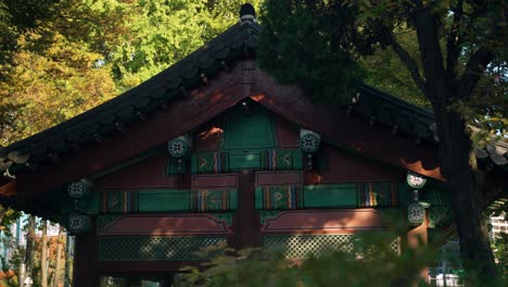 old korean traditional style architecture building of deoksugung sarang cafe in seoul, south korea. sideways shot