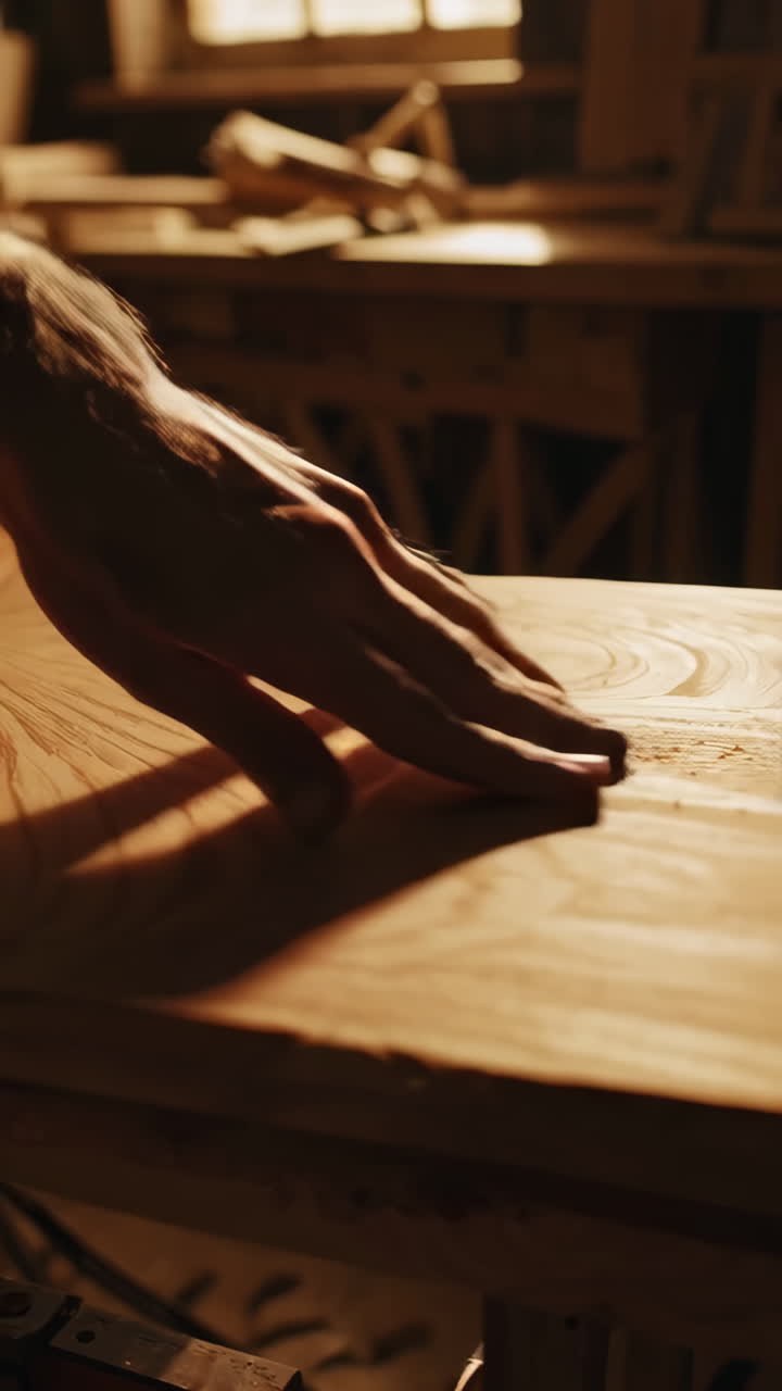 Woodworker Inspecting Wood Surface