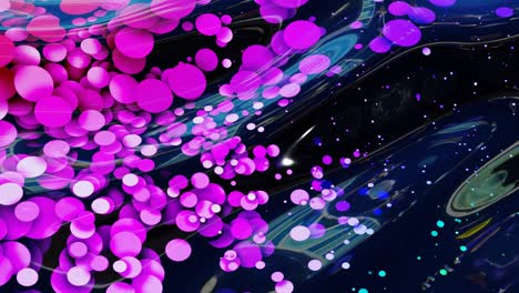 fondo en bucle abstracto de superficie brillante brillante como líquido transparente ondulado con círculos de color arco iris flotan como gotas de pintura en aceite. hermoso fondo creativo con gradiente de color en 4k. 3d