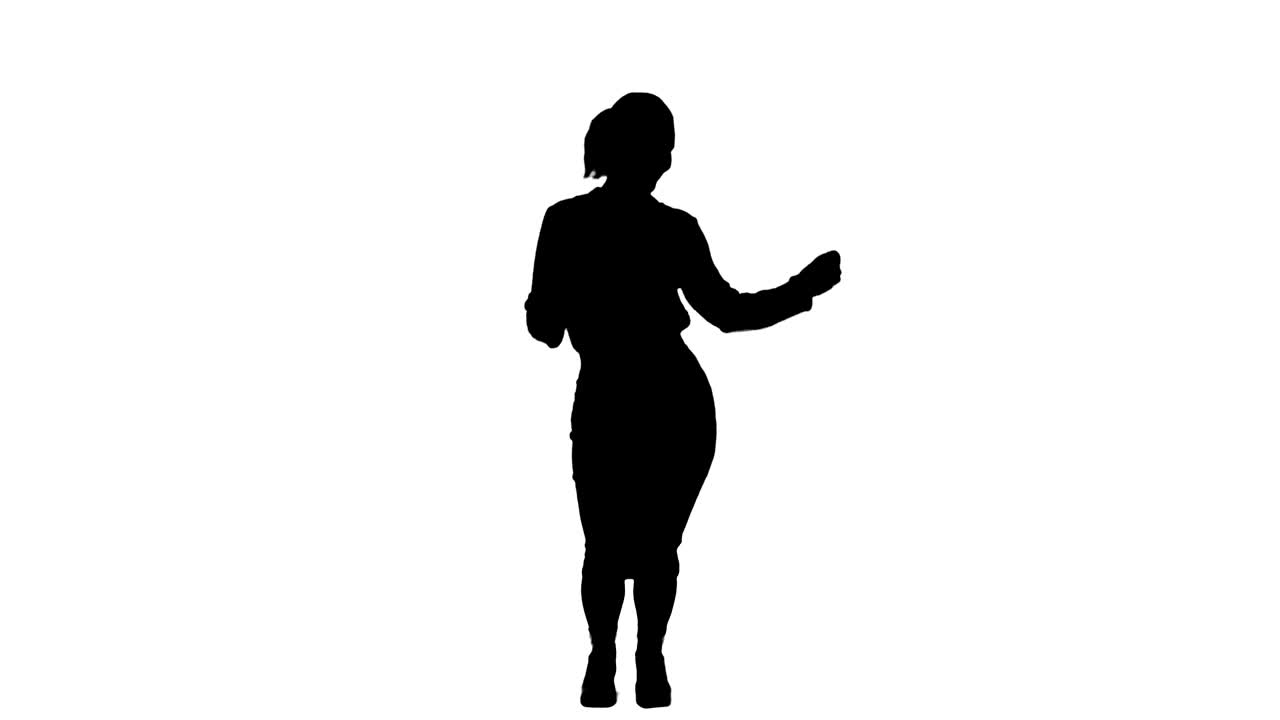 silueta mujer de negocios bailando salvajemente celebrando un proyecto exitoso