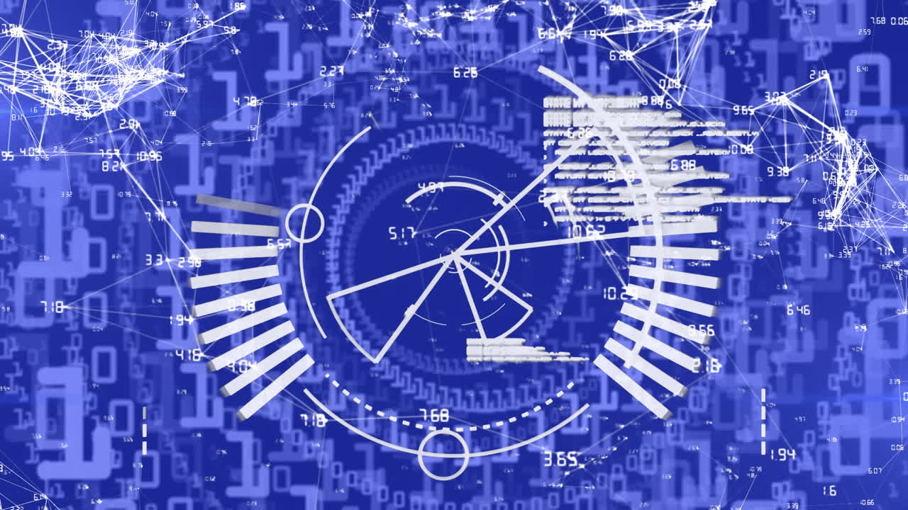 숫자로 이루어진 터널에서 회전하는  ⁇  모양의 연결망의 애니메이션